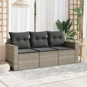 Gartensofa-Set, 3-teilig, mit grauen Kissen aus synthetischem Rattan. von , Gartensets - Ref: Foro24-3218652, Preis: 215,39 €...