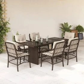 7-piece garden dining set with brown synthetic rattan cushions by , Garden sets - Ref: Foro24-3212058, Price: 727,33 €, Disco...