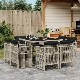 Garden dining set 9 pieces with light gray synthetic rattan cushions by , Garden sets - Ref: Foro24-3211019, Price: 496,86 €,...