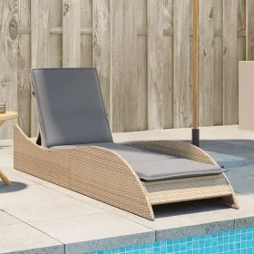 Synthetic rattan sun lounger with beige cushion 60x205x73 cm by , Loungers - Ref: Foro24-368281, Price: 165,95 €, Discount: %