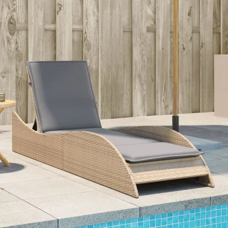 Synthetic rattan sun lounger with beige cushion 60x205x73 cm by , Loungers - Ref: Foro24-368281, Price: 165,95 €, Discount: %
