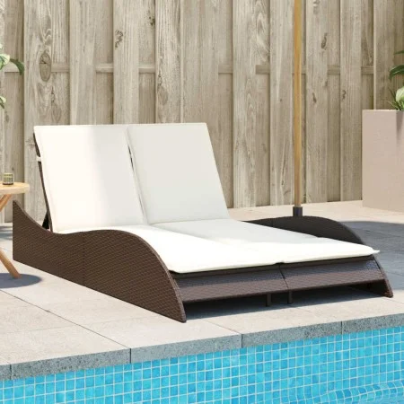 Synthetic rattan sun lounger with brown cushions 114x205x73 cm by , Loungers - Ref: Foro24-368288, Price: 243,66 €, Discount: %