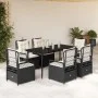 Set de comedor de jardín 7 pzas y cojines ratán sintético negro de , Conjuntos de jardín - Ref: Foro24-3262961, Precio: 690,2...