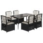 Set de comedor de jardín 7 pzas y cojines ratán sintético negro