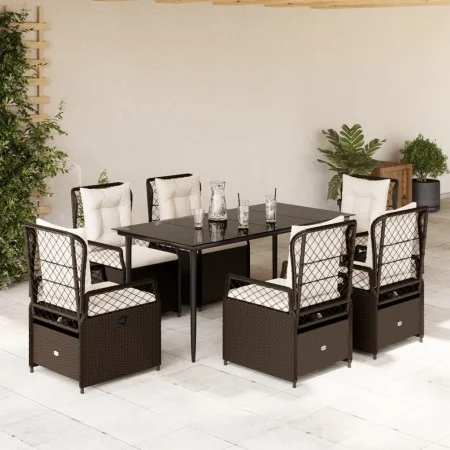Garten-Essgruppe, 7-teilig, mit braunen Polstern aus synthetischem Rattan. von , Gartensets - Ref: Foro24-3262975, Preis: 683...