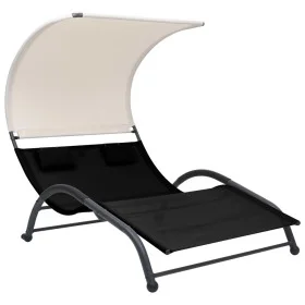 Double sun lounger with black textilene canopy by vidaXL, Loungers - Ref: Foro24-310543, Price: 217,92 €, Discount: %