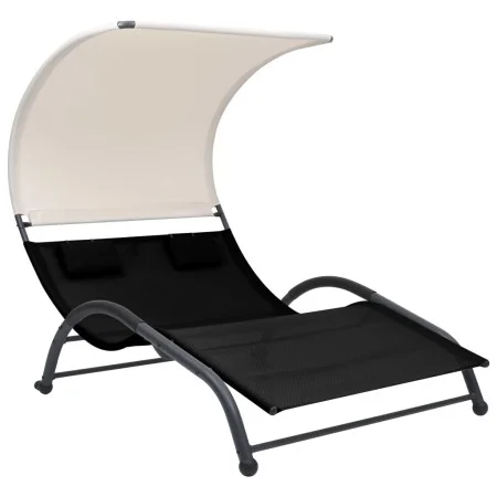 Double sun lounger with black textilene canopy by vidaXL, Loungers - Ref: Foro24-310543, Price: 217,92 €, Discount: %