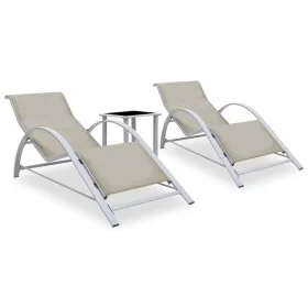 Tumbonas con mesita 2 unidades aluminio color crema de vidaXL, Tumbonas - Ref: Foro24-310536, Precio: 214,18 €, Descuento: %