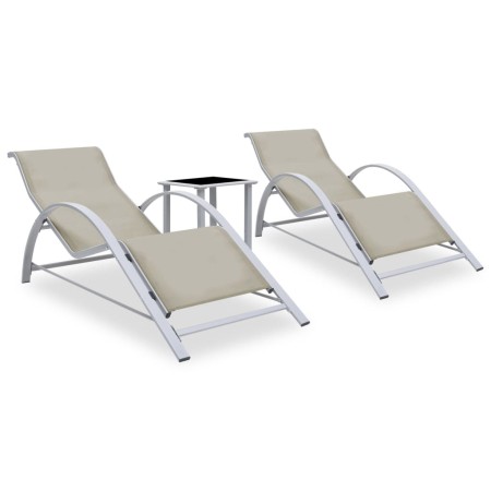 Tumbonas con mesita 2 unidades aluminio color crema de vidaXL, Tumbonas - Ref: Foro24-310536, Precio: 218,36 €, Descuento: %