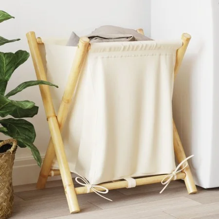 Weiß-cremefarbener Wäschekorb aus Bambus, 45x55x63,5 cm. von , Wäschekörbe - Ref: Foro24-368035, Preis: 31,46 €, Rabatt: %