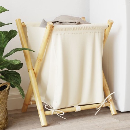 Weiß-cremefarbener Wäschekorb aus Bambus, 45x55x63,5 cm. von , Wäschekörbe - Ref: Foro24-368035, Preis: 31,91 €, Rabatt: %