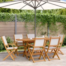 Garden dining set, 7 pieces, solid wood with cream white fabric. by , Garden sets - Ref: Foro24-3281712, Price: 462,50 €, Dis...