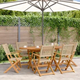 Faltbare Gartenstühle, 6 Stück, Massivholz und PE-Rattan in Beige. von , Gartenstühle - Ref: Foro24-3214563, Preis: 379,58 €,...