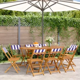 Reclining garden chairs 8 units solid wood blue white fabric by , Garden chairs - Ref: Foro24-3214627, Price: 311,77 €, Disco...