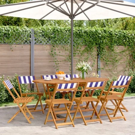 8 verstellbare Gartenstühle aus massivem Holz mit blau-weißem Stoff. von , Gartenstühle - Ref: Foro24-3214627, Preis: 311,77 ...