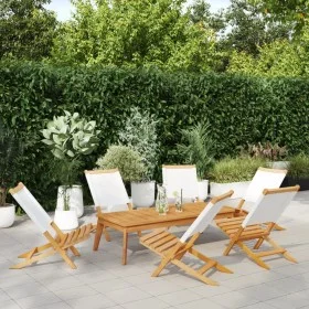 Faltbare Gartenstühle, 6 Stück, Massivholz und cremefarbener Stoff von , Gartenstühle - Ref: Foro24-3214638, Preis: 314,66 €,...