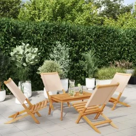 Faltbare Gartenstühle, 4 Stück, Massivholz und beige Stoff von , Gartenstühle - Ref: Foro24-3214646, Preis: 221,37 €, Rabatt: %