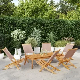 Faltbare Gartenstühle, 6 Stück, Massivholz und taupefarbener Stoff von , Gartenstühle - Ref: Foro24-3214644, Preis: 307,19 €,...