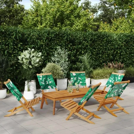 Reclining garden chairs 6 units solid wood and green fabric by , Garden chairs - Ref: Foro24-3214650, Price: 314,08 €, Discou...