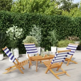 Sillas jardín reclinables 4 uds madera maciza tela azul blanco de , Sillas de jardín - Ref: Foro24-3214652, Precio: 210,75 €,...