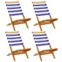 Sillas jardín reclinables 4 uds madera maciza tela azul blanco de , Sillas de jardín - Ref: Foro24-3214652, Precio: 210,75 €,...