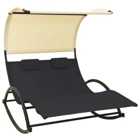 Double sun lounger with black and cream textilene awning by vidaXL, Loungers - Ref: Foro24-310547, Price: 217,23 €, Discount: %