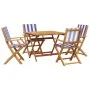 5-piece garden dining set, solid wood with blue and white fabric. by , Garden sets - Ref: Foro24-3281837, Price: 297,51 €, Di...