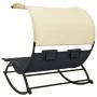 Double sun lounger with black and cream textilene awning by vidaXL, Loungers - Ref: Foro24-310547, Price: 217,23 €, Discount: %