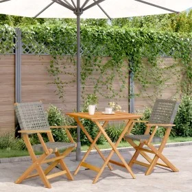 3-teiliges Bistro-Set aus grauem PE-Rattan und Massivholz von , Gartensets - Ref: Foro24-3281875, Preis: 197,35 €, Rabatt: %