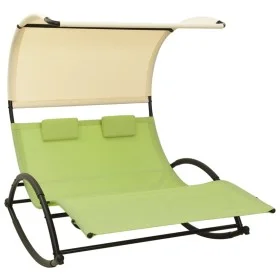 Double sun lounger with green and cream textilene awning by vidaXL, Loungers - Ref: Foro24-310550, Price: 220,37 €, Discount: %