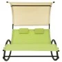 Double sun lounger with green and cream textilene awning by vidaXL, Loungers - Ref: Foro24-310550, Price: 220,37 €, Discount: %
