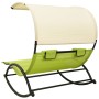 Double sun lounger with green and cream textilene awning by vidaXL, Loungers - Ref: Foro24-310550, Price: 235,94 €, Discount: %