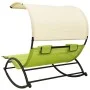 Double sun lounger with green and cream textilene awning by vidaXL, Loungers - Ref: Foro24-310550, Price: 220,37 €, Discount: %
