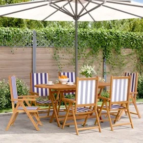 Reclining garden chairs 6 pcs solid wood blue white fabric by , Garden chairs - Ref: Foro24-3214554, Price: 428,78 €, Discoun...