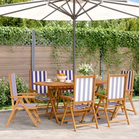 6 verstellbare Gartenstühle aus Massivholz mit blau-weißem Stoff. von , Gartenstühle - Ref: Foro24-3214554, Preis: 428,74 €, ...