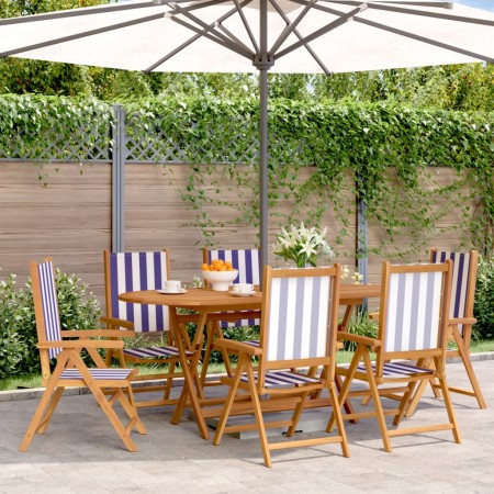 6 verstellbare Gartenstühle aus Massivholz mit blau-weißem Stoff. von , Gartenstühle - Ref: Foro24-3214554, Preis: 437,04 €, ...