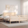Double bed frame with solid wood headboard by vidaXL, Beds and slatted bases - Ref: Foro24-3195301, Price: 153,48 €, Discount: %