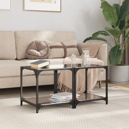Black glass and steel coffee tables, set of 2, 40x40x40 cm by , Coffee table - Ref: Foro24-845965, Price: 55,82 €, Discount: %