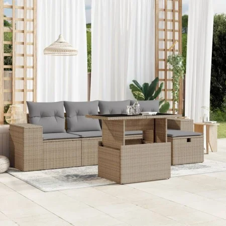 Garden sofa set with 6-piece synthetic rattan beige cushions by , Garden sets - Ref: Foro24-3275289, Price: 418,49 €, Discoun...