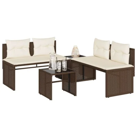 Garden sofa set 4 pieces with brown synthetic rattan cushions by , Garden sets - Ref: Foro24-4003879, Price: 286,84 €, Discou...