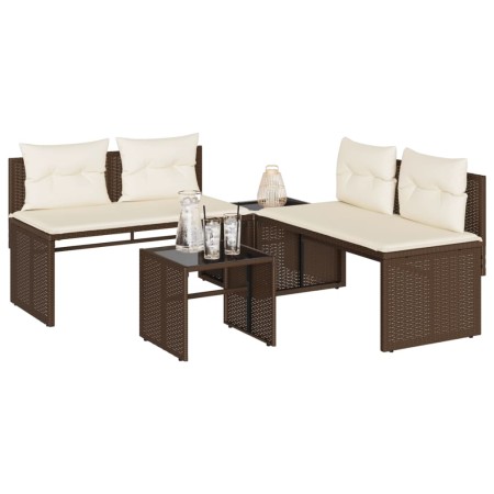 Gartensofagarnitur 4-teilig mit braunen Polstern aus synthetischem Rattan. von , Gartensets - Ref: Foro24-4003879, Preis: 286...