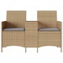 2-seater garden sofa with table and beige PE rattan cushions by , Outdoor sofas - Ref: Foro24-4003887, Price: 143,00 €, Disco...