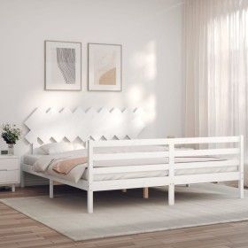 Doppelbettgestell mit weißem Massivholz-Kopfteil von vidaXL, Betten und Lattenroste - Ref: Foro24-3195302, Preis: 155,80 €, R...
