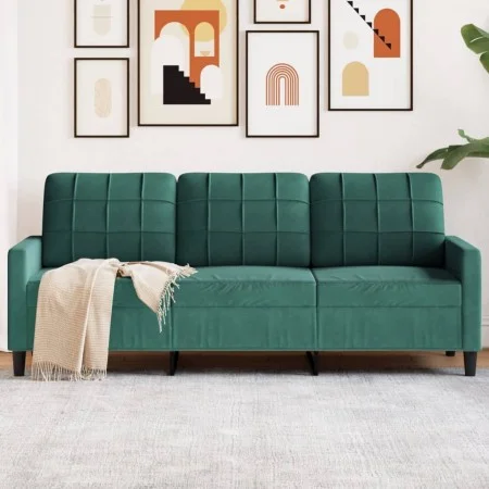 Dreisitzer-Sofa aus dunkelgrünem Samt, 180 cm von , Sofas - Ref: Foro24-4007636, Preis: 307,29 €, Rabatt: %