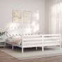 Double bed frame with white solid wood headboard by vidaXL, Beds and slatted bases - Ref: Foro24-3195302, Price: 155,80 €, Di...