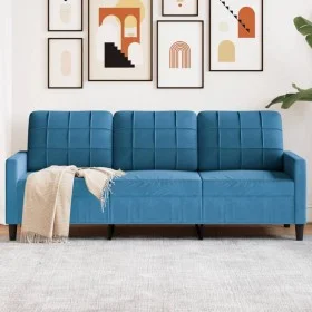 Dreisitzer-Sofa aus blauem Samt, 180 cm von , Sofas - Ref: Foro24-4007643, Preis: 310,80 €, Rabatt: %