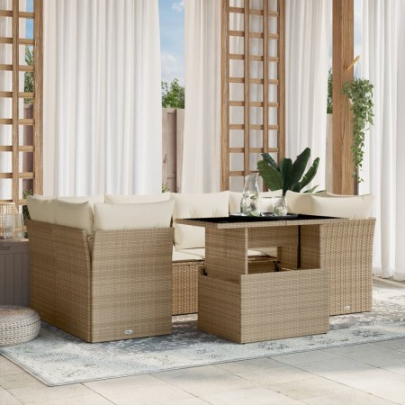 Set sofás de jardín 7 piezas y cojines ratán sintético beige de , Conjuntos de jardín - Ref: Foro24-3266378, Precio: 507,20 €...