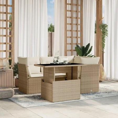 Gartensofa-Set mit 5-teiligen Kissen aus synthetischem Rattan in Beige. von , Gartensets - Ref: Foro24-3266558, Preis: 410,21...