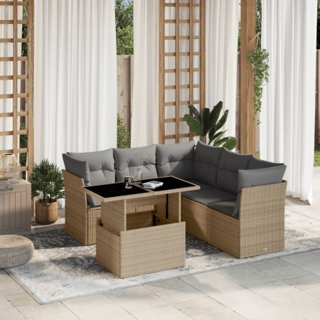 Garden sofa set with 6-piece synthetic rattan beige cushions by , Garden sets - Ref: Foro24-3266579, Price: 415,05 €, Discoun...