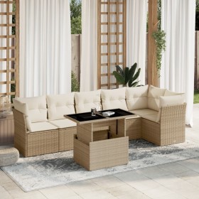 Gartensofagarnitur 7-teilig mit Kissen aus synthetischem Rattan in Beige. von , Gartensets - Ref: Foro24-3266598, Preis: 497,...